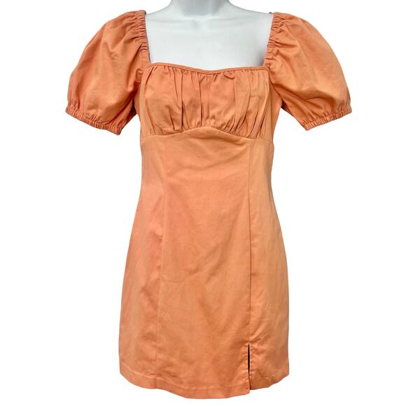 ASTR Peach Papaya Wendy Bodycon Puff Sleeve Smocked Mini Dress size S NEW Tags - Picture 1 of 9